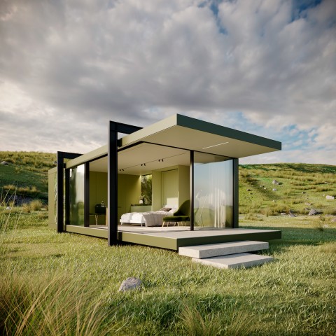 Poolhouse with large minimalistic sliding windows