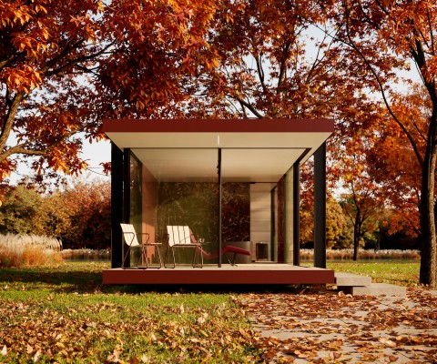 Sunny terrace of wellness spa with sauna